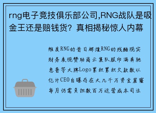 rng电子竞技俱乐部公司,RNG战队是吸金王还是赔钱货？真相揭秘惊人内幕